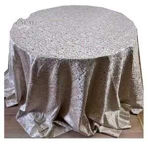 Elegant Gold and Cream Tablecloth with Geometric Design